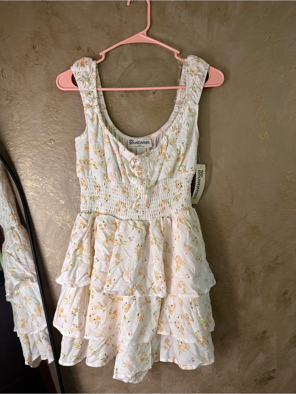 No Boundaries White Floral Tiered Sundress with Yellow Accents
